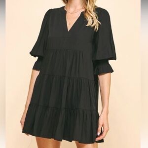 Umgee Black Tiered Midi Dress
